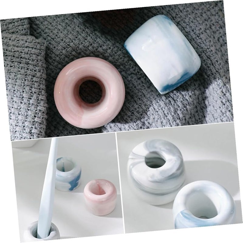 Blue Marble Grain Ceramic Toothbrush Holder Stand With Thickened Ring Design For Bathroom Kitchen Storage - Image 2
